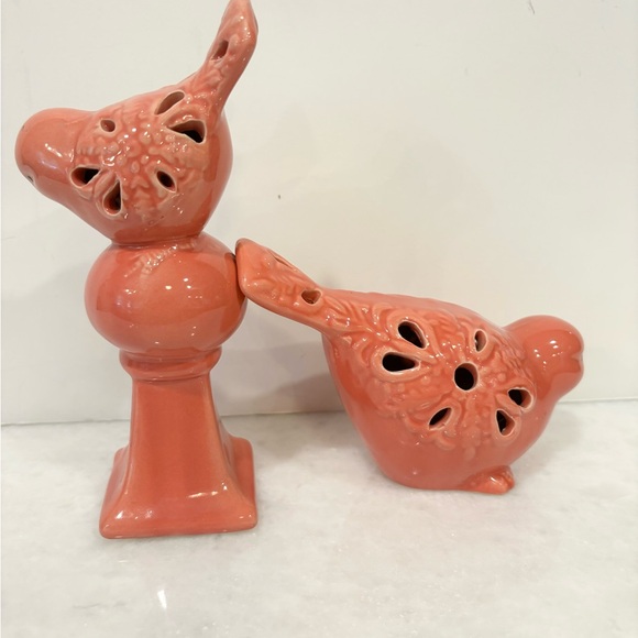 Set of 2 Ceramic Birds Pink / Salmon Color - Picture 5 of 8